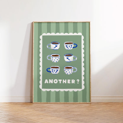 Espresso Cup Coffee Giclee Print, Coffee Wall Art, Retro Kitchen Decor, Sage Green MR63