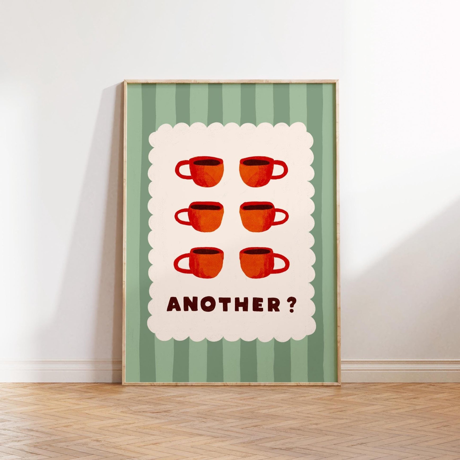 Espresso Cup Coffee Giclee Print, Coffee Wall Art, Retro Kitchen Decor, Sage Green MR63