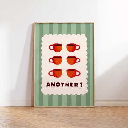 Espresso Cup Coffee Giclee Print, Coffee Wall Art, Retro Kitchen Decor, Sage Green MR63