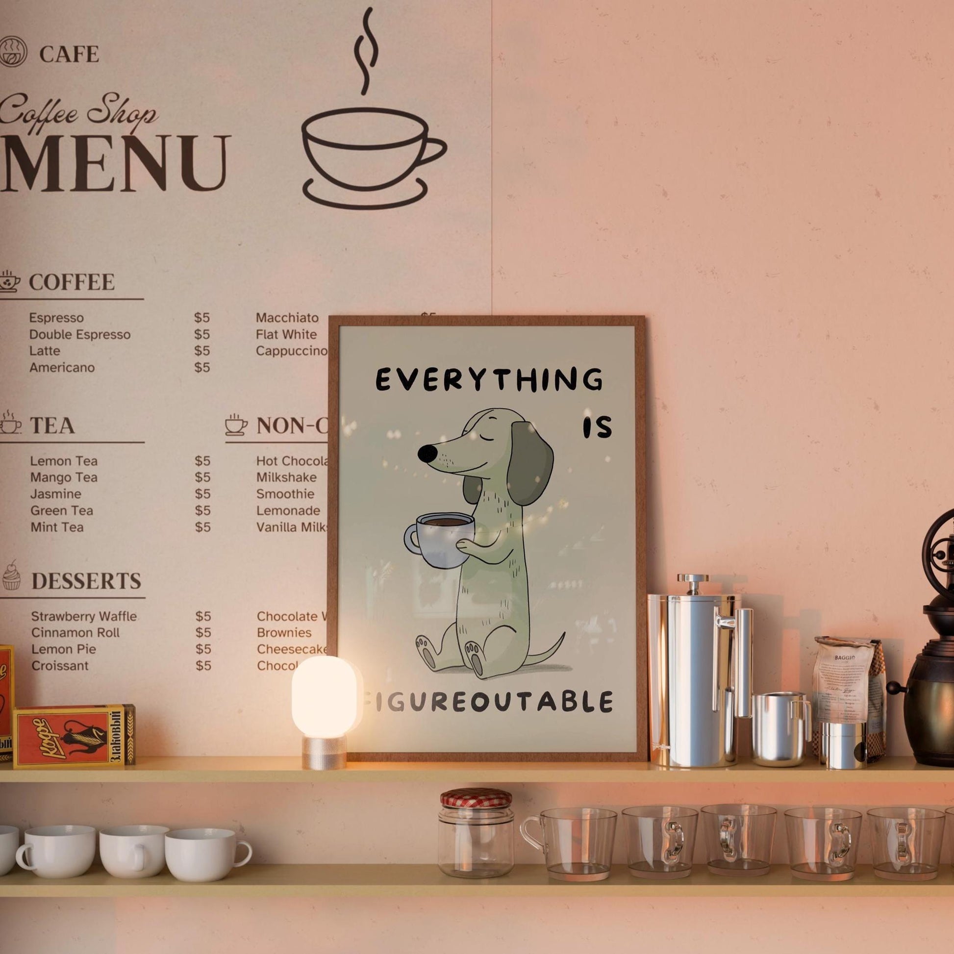 Everything Is Figureoutable Print, Positive Dog Poster, Coffee Office Decor MR4