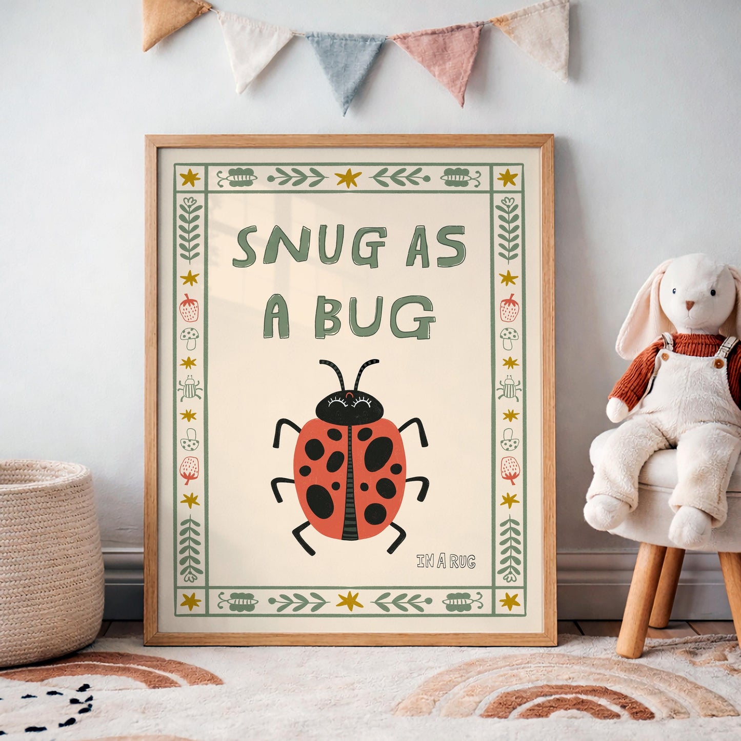 Snug as a Bug Poster, Ladybug Nursery Print, Toddler Wall Art, Playroom Decor MR80