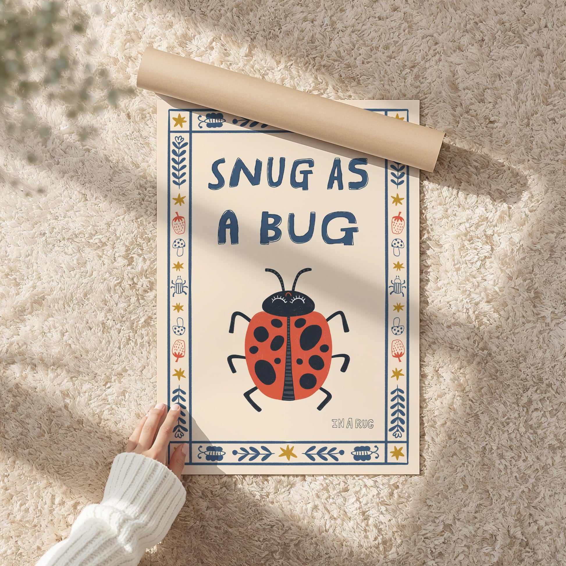 Snug as a Bug Poster, Ladybug Nursery Print, Toddler Wall Art, Playroom Decor MR80