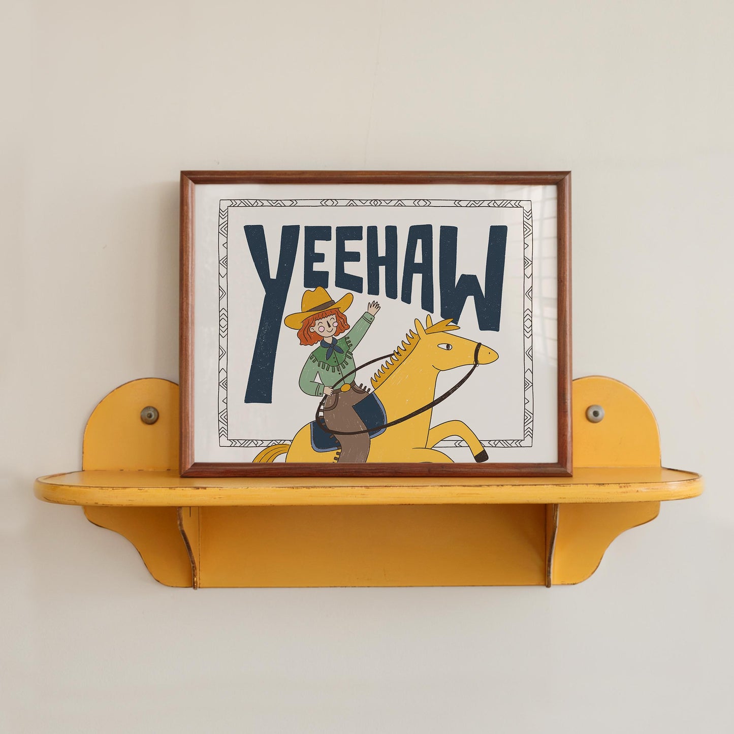 Yeehaw Western Wall Art, Cowgirl Horse Print, Kids Room Poster (MR89)
