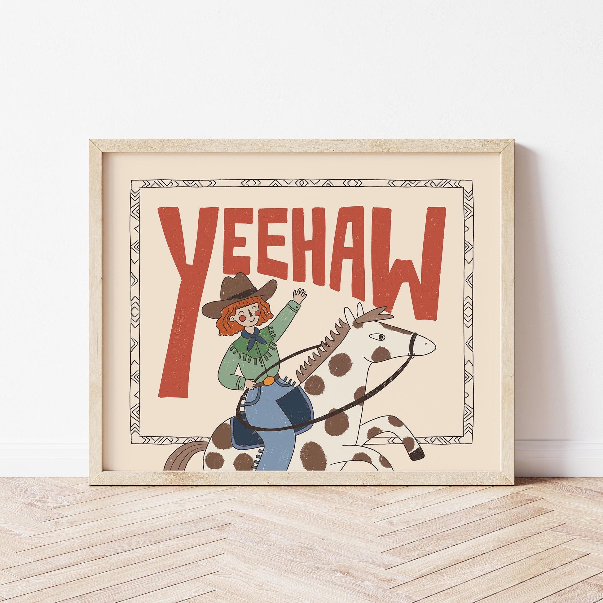 Yeehaw Western Wall Art, Cowgirl Horse Print, Kids Room Poster (MR89)