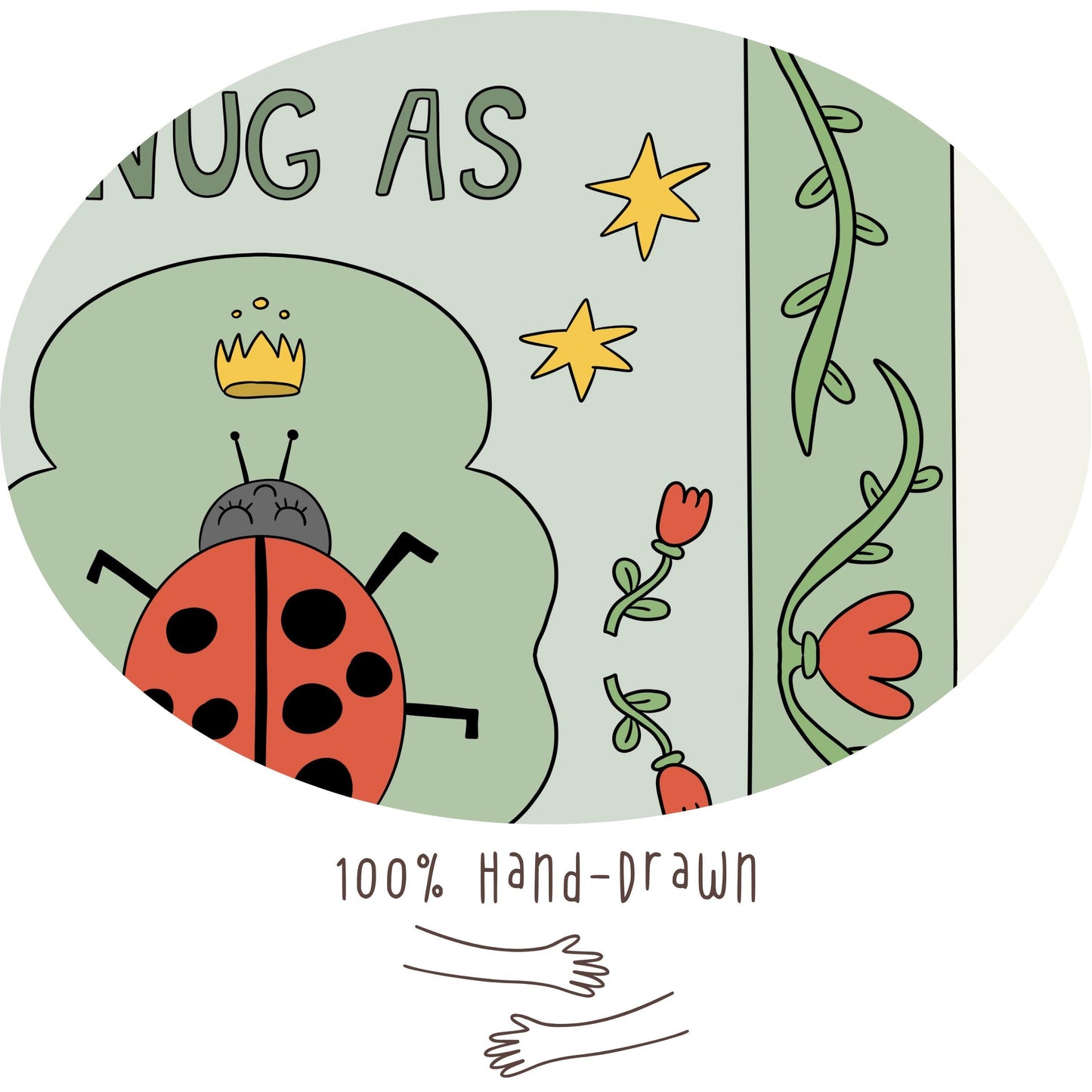 Snug as a Bug in A Rug Poster, Ladybug Nursery Print: Hand-Drawn Whimsical Kids Wall Art MR23