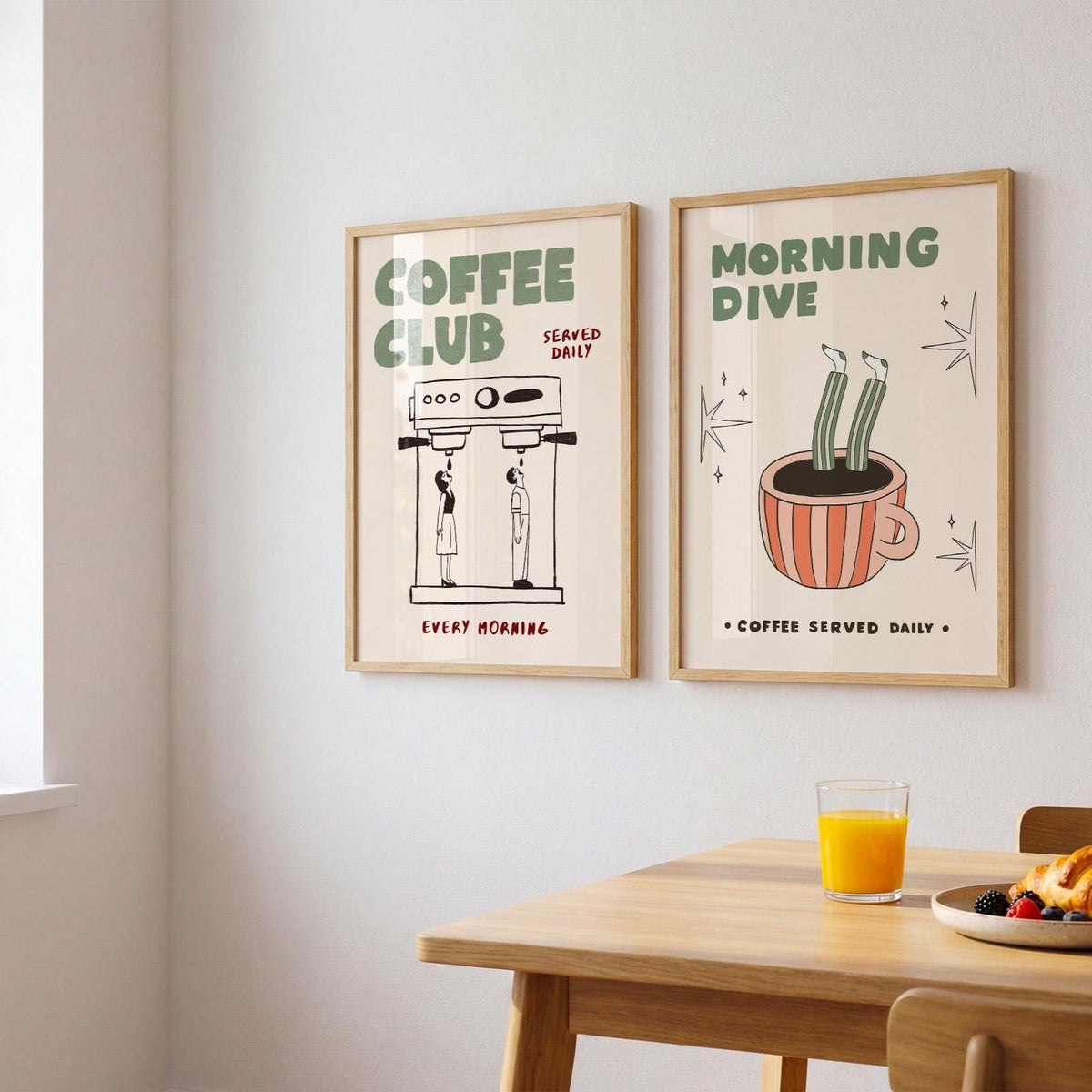 Coffee Bar Decor Set of 2 Posters, Espresso Print, Retro Kitchen Art, Coffee-Lover Gift