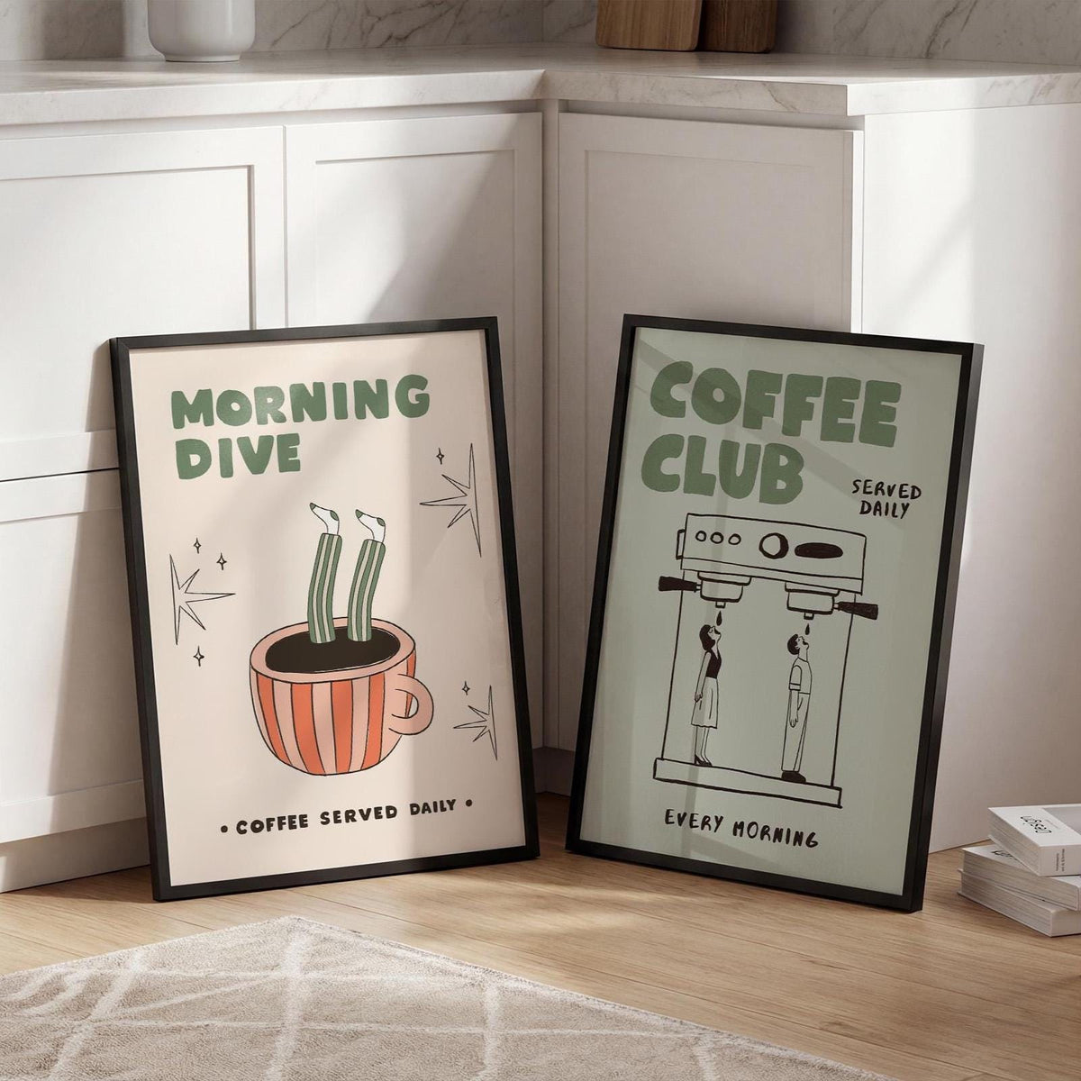 Coffee Bar Decor Set of 2 Posters, Espresso Print, Retro Kitchen Art, Coffee-Lover Gift