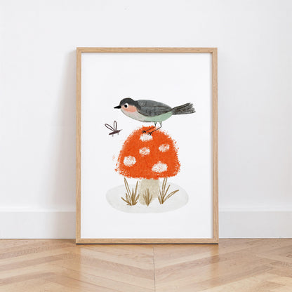 Woodland Birds and Mushroom Nursery Art Prints, Set of 3 N201