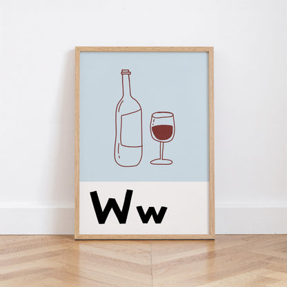 Bar Cart Print, Retro Wine Poster, Kitchen Wall Art for Wine Lovers MR91