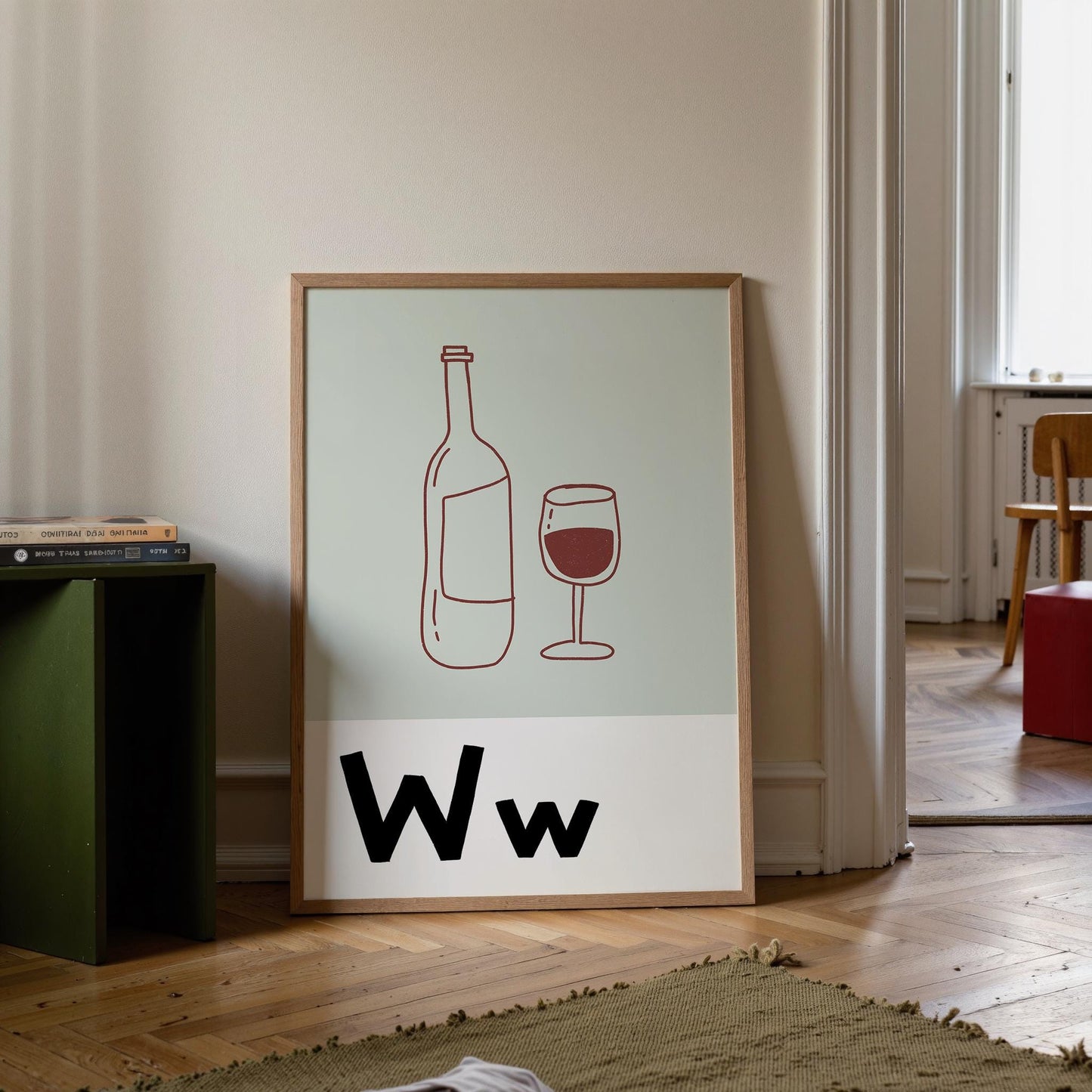 Bar Cart Print, Retro Wine Poster, Kitchen Wall Art for Wine Lovers MR91