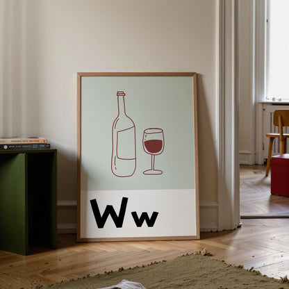 Bar Cart Print, Retro Wine Poster, Kitchen Wall Art for Wine Lovers MR91