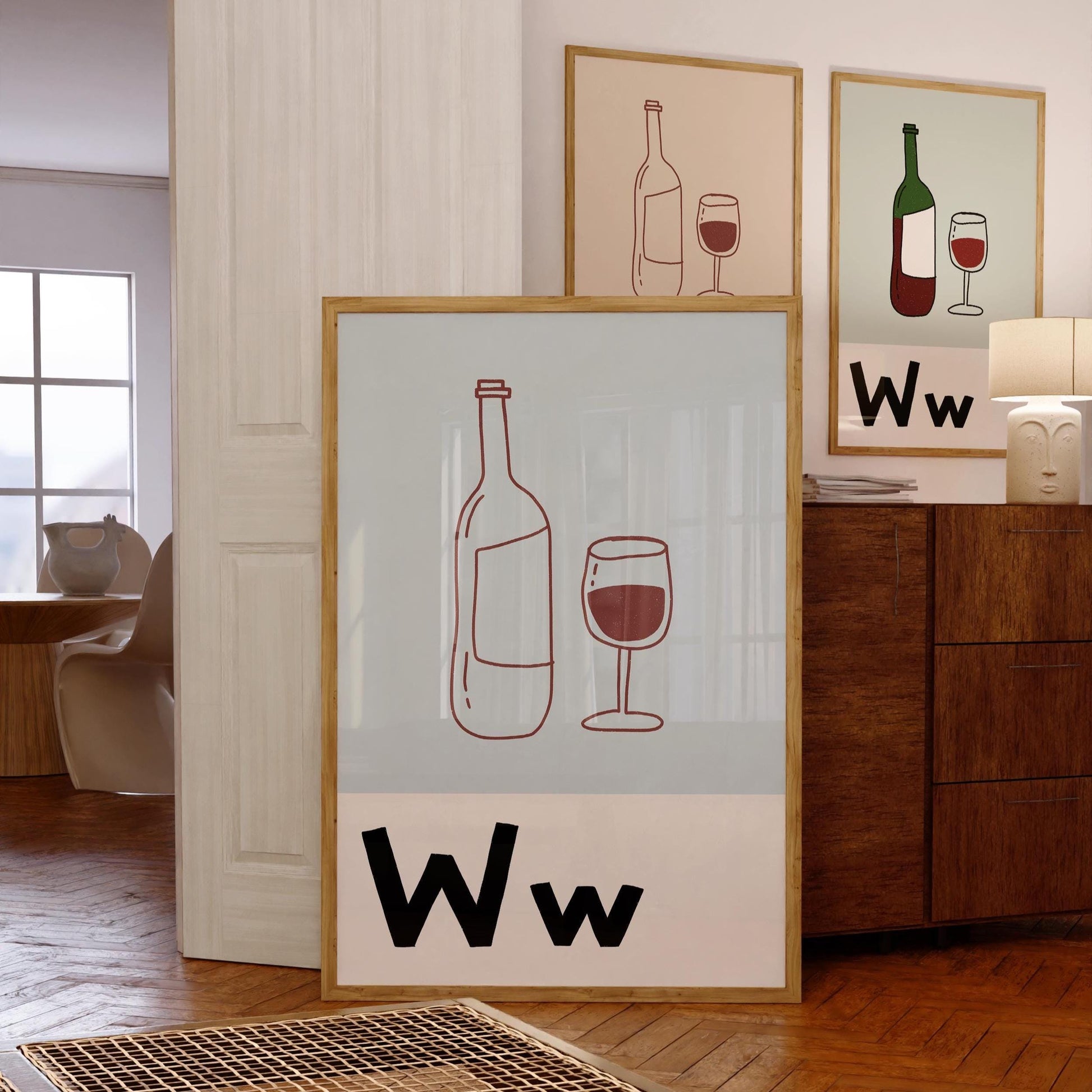 Bar Cart Print, Retro Wine Poster, Kitchen Wall Art for Wine Lovers MR91