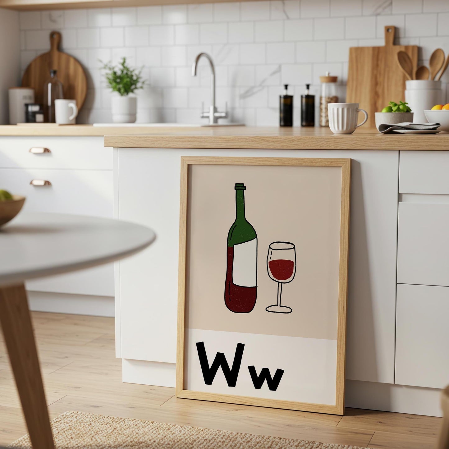 Bar Cart Print, Retro Wine Poster, Kitchen Wall Art for Wine Lovers MR91
