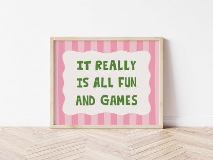 All Fun and Games Poster, Funky Playroom Art, Colorful Kids Print MR92