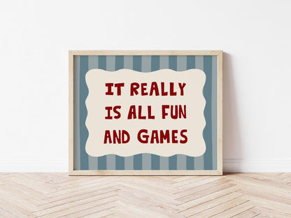 All Fun and Games Poster, Funky Playroom Art, Colorful Kids Print MR92
