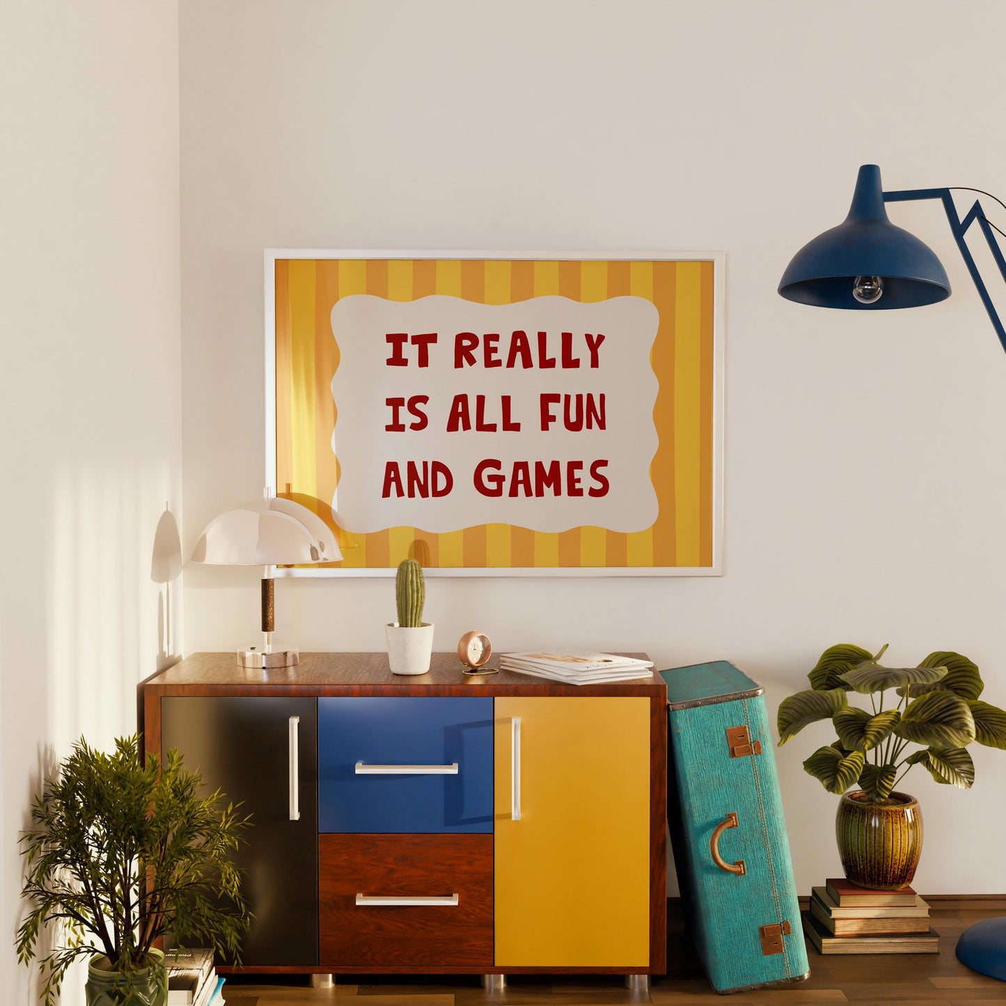 All Fun and Games Poster, Funky Playroom Art, Colorful Kids Print MR92