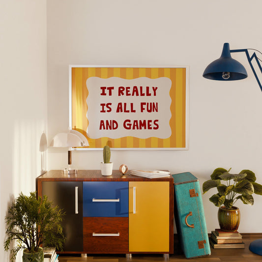 All Fun and Games Poster, Funky Playroom Art, Colorful Kids Print MR92