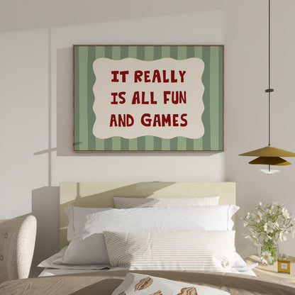 All Fun and Games Poster, Funky Playroom Art, Colorful Kids Print MR92