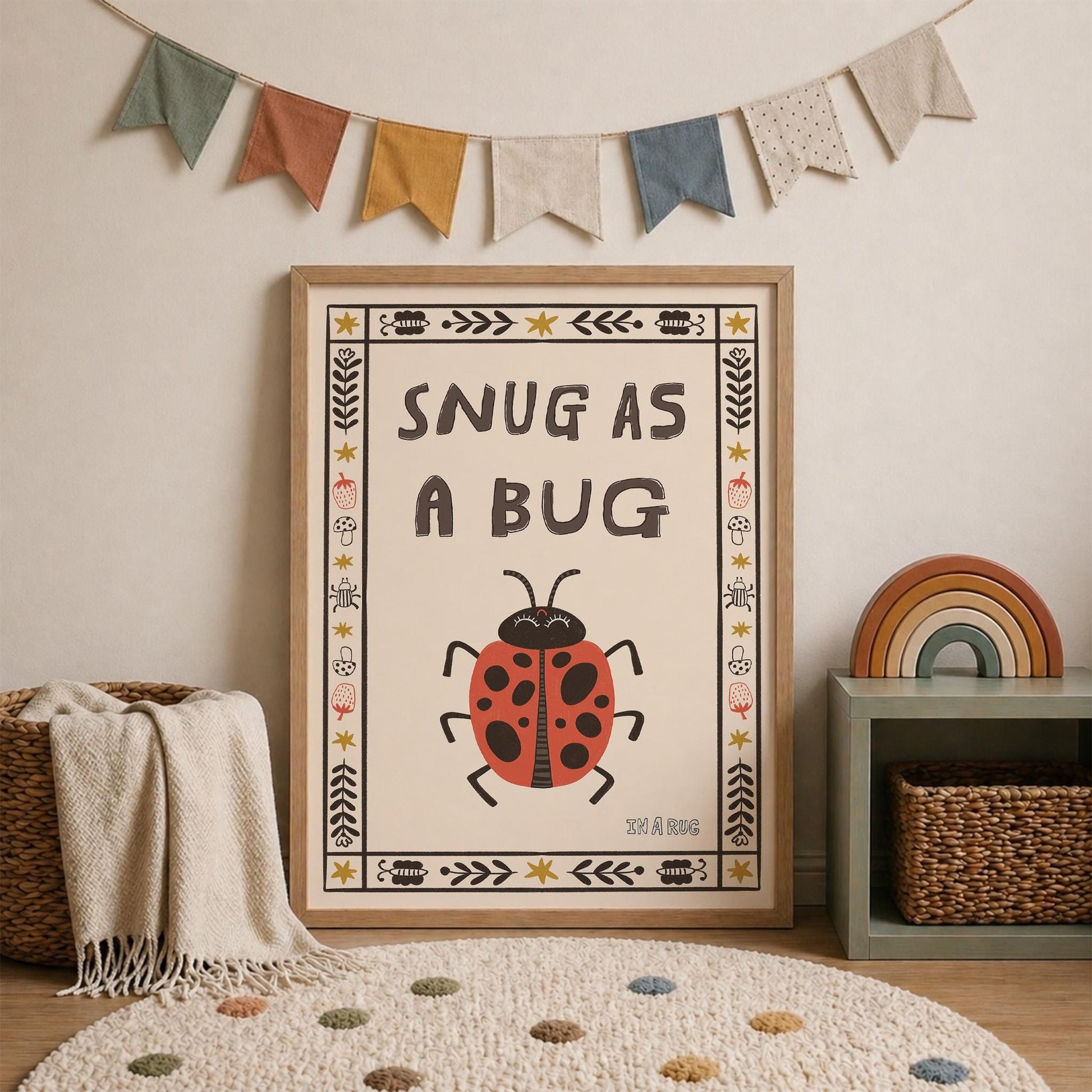 Snug as a Bug Poster, Ladybug Nursery Print, Toddler Wall Art, Playroom Decor MR80
