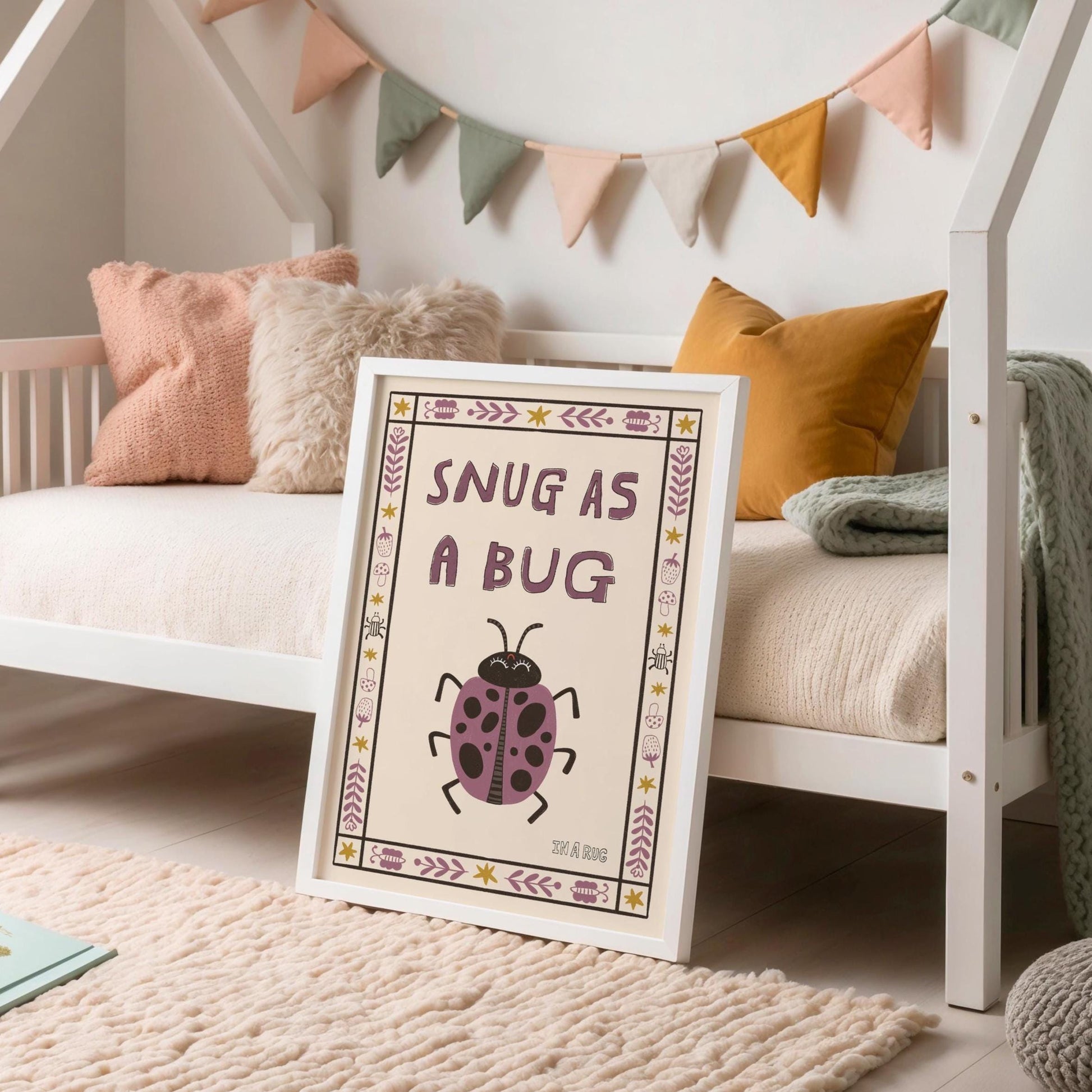 Snug as a Bug Poster, Ladybug Nursery Print, Toddler Wall Art, Playroom Decor MR80
