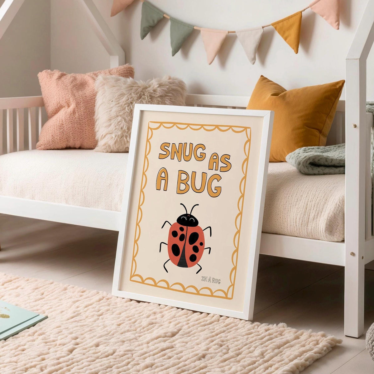 Snug As A Bug Print, Ladybug Nursery Poster, Kids Playroom Decor MR10