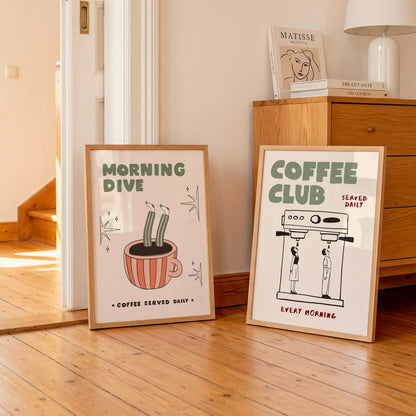 Coffee Bar Decor Set of 2 Posters, Espresso Print, Retro Kitchen Art, Coffee-Lover Gift