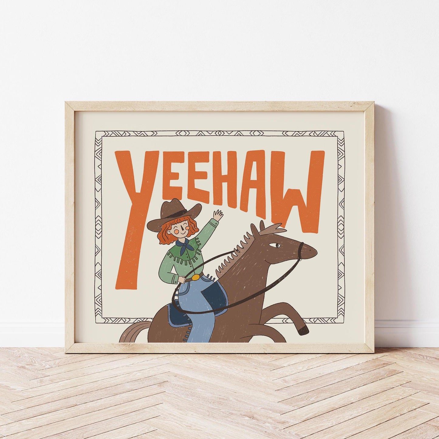 Yeehaw Western Wall Art, Cowgirl Horse Print, Kids Room Poster (MR89)
