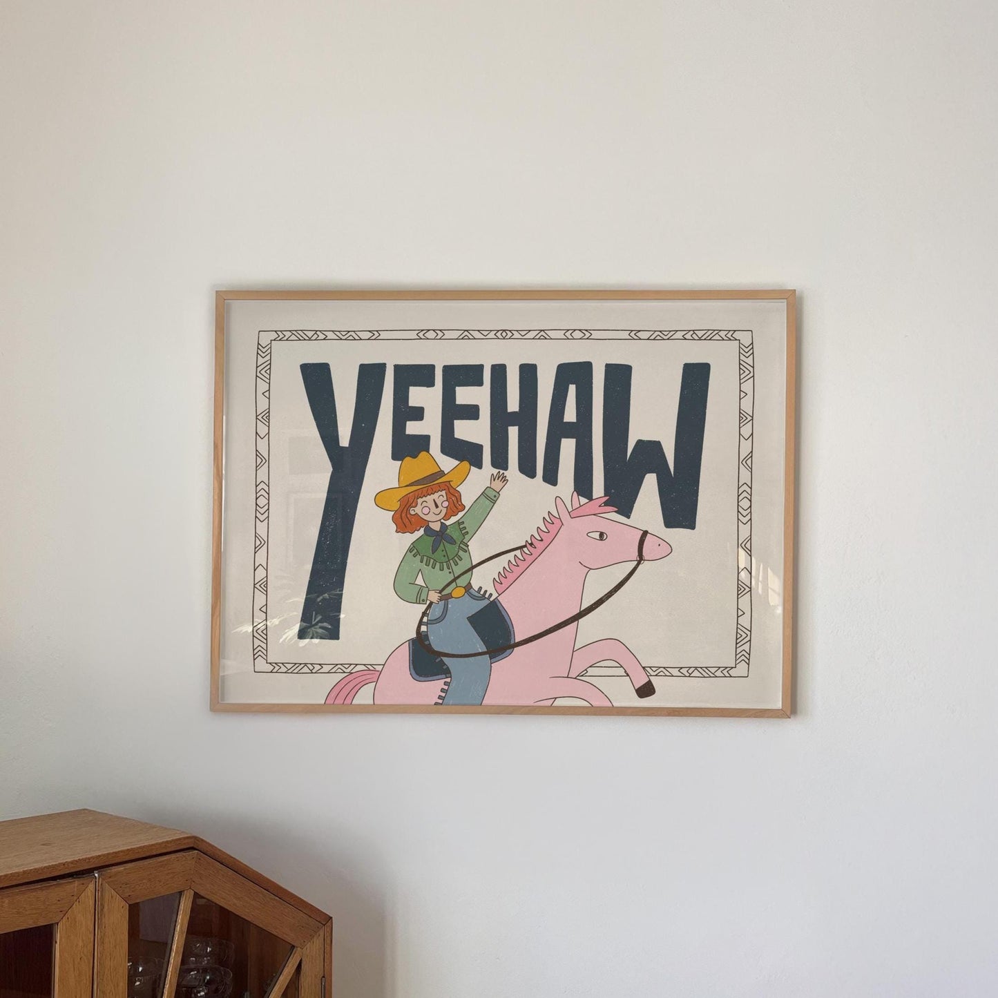 Yeehaw Western Wall Art, Cowgirl Horse Print, Kids Room Poster (MR89)