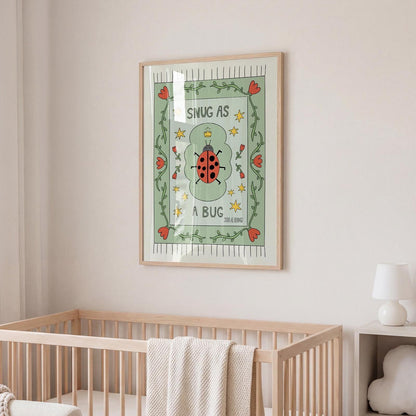 Snug as a Bug in A Rug Poster, Ladybug Nursery Print: Hand-Drawn Whimsical Kids Wall Art MR23