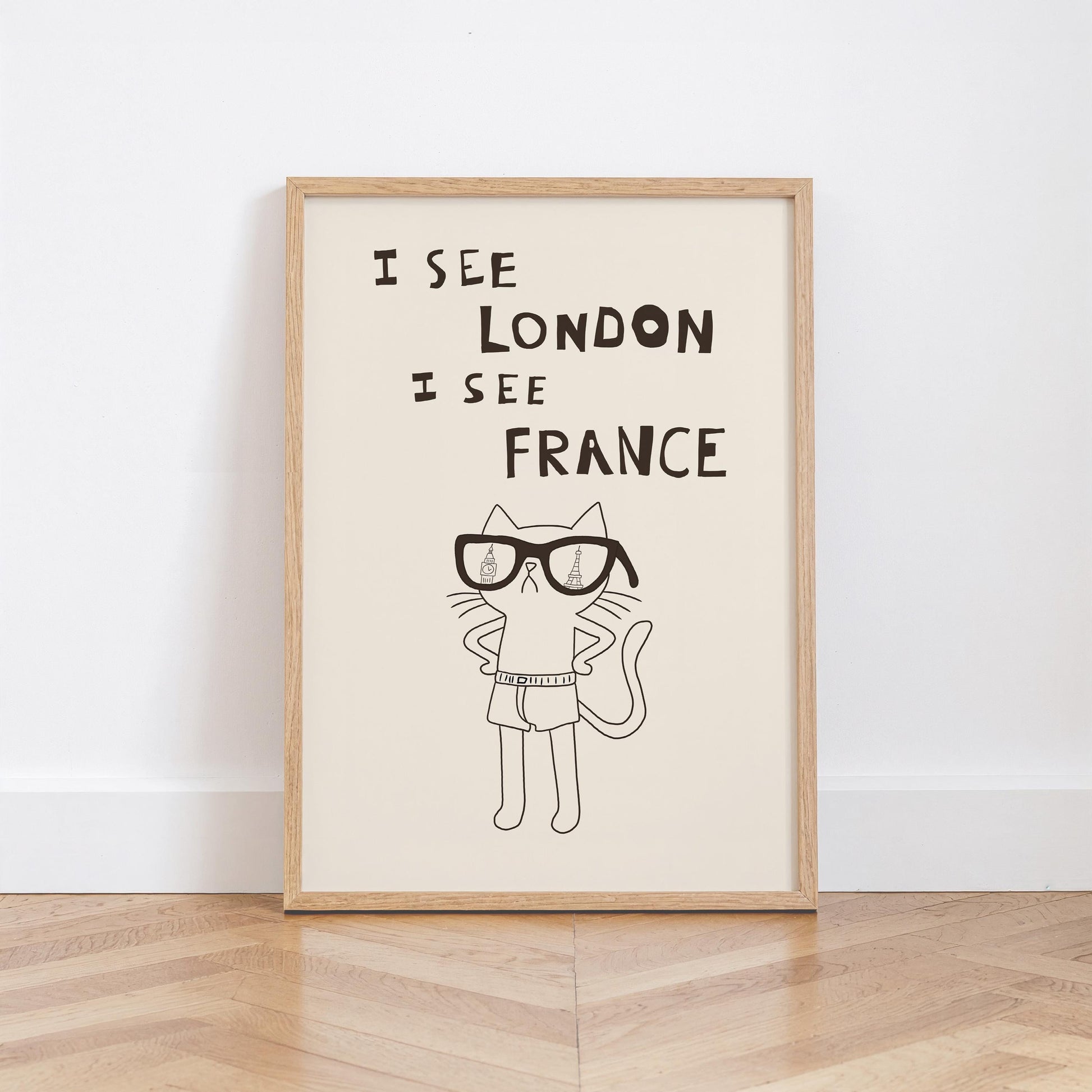 Funny Cat Bathroom Print – I See London I See France Quote, Quirky Decor MR38