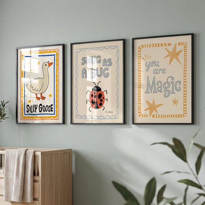 Silly Goose Print, Snug As A Bug Nursery Decor, Quirky Wall, Trendy Magic Art, Rustic Art, Whimsical Kids