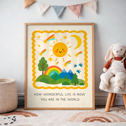 How Wonderful Life Is Now You're In The World Print, Nursery Wall Art, Kids Room Poster (MR16)