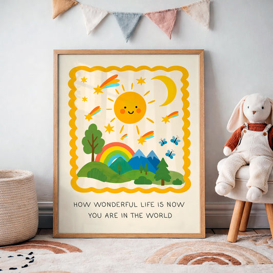How Wonderful Life Is Now You're In The World Print, Nursery Wall Art, Kids Room Poster (MR16)