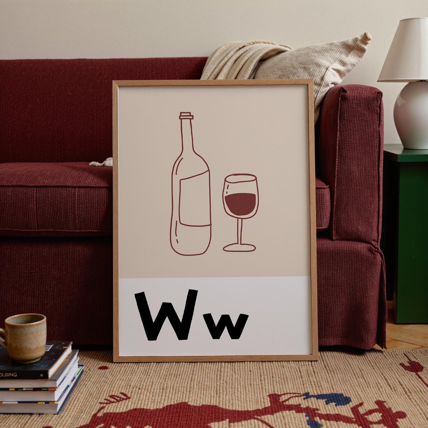 Bar Cart Print, Retro Wine Poster, Kitchen Wall Art for Wine Lovers MR91