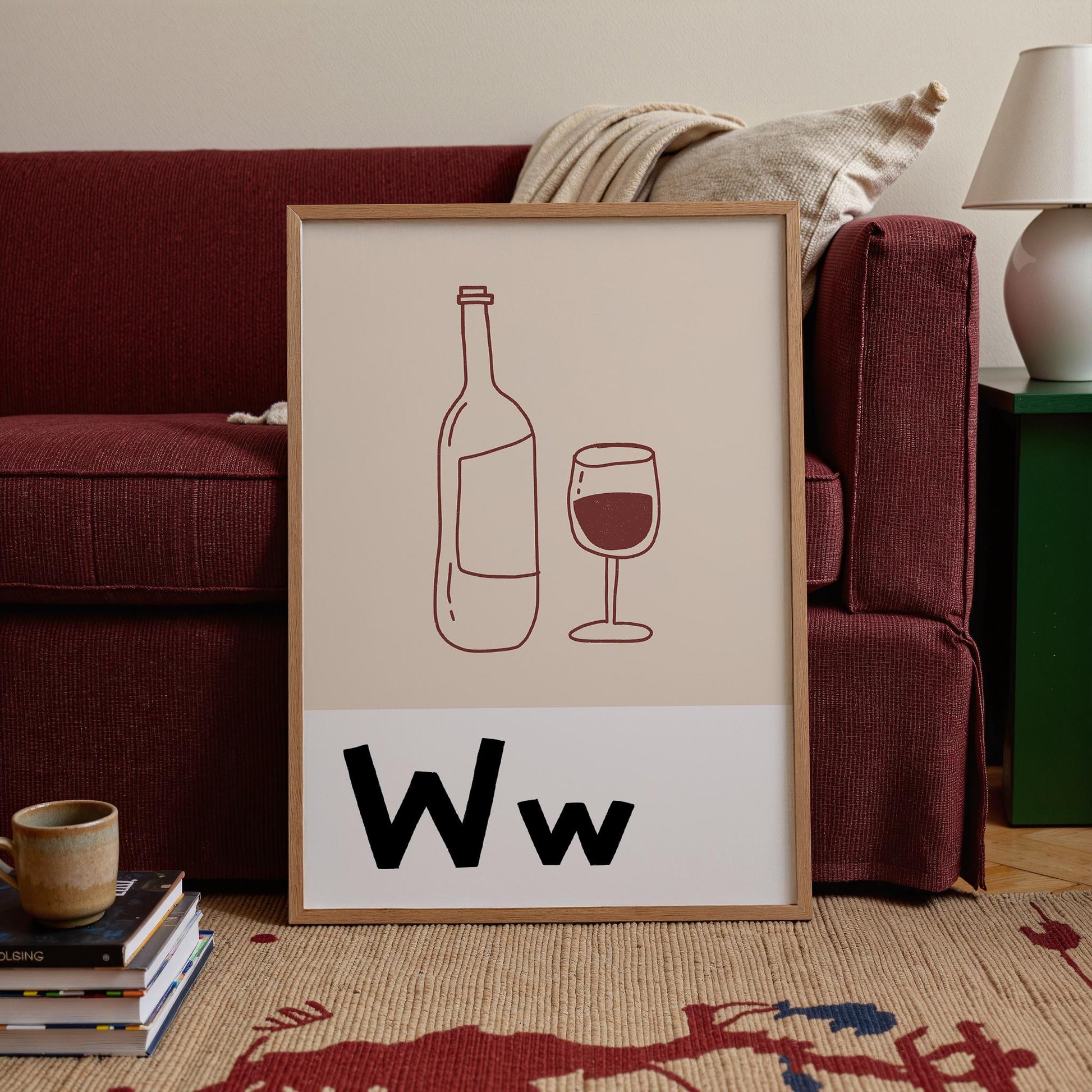 Bar Cart Print, Retro Wine Poster, Kitchen Wall Art for Wine Lovers MR91