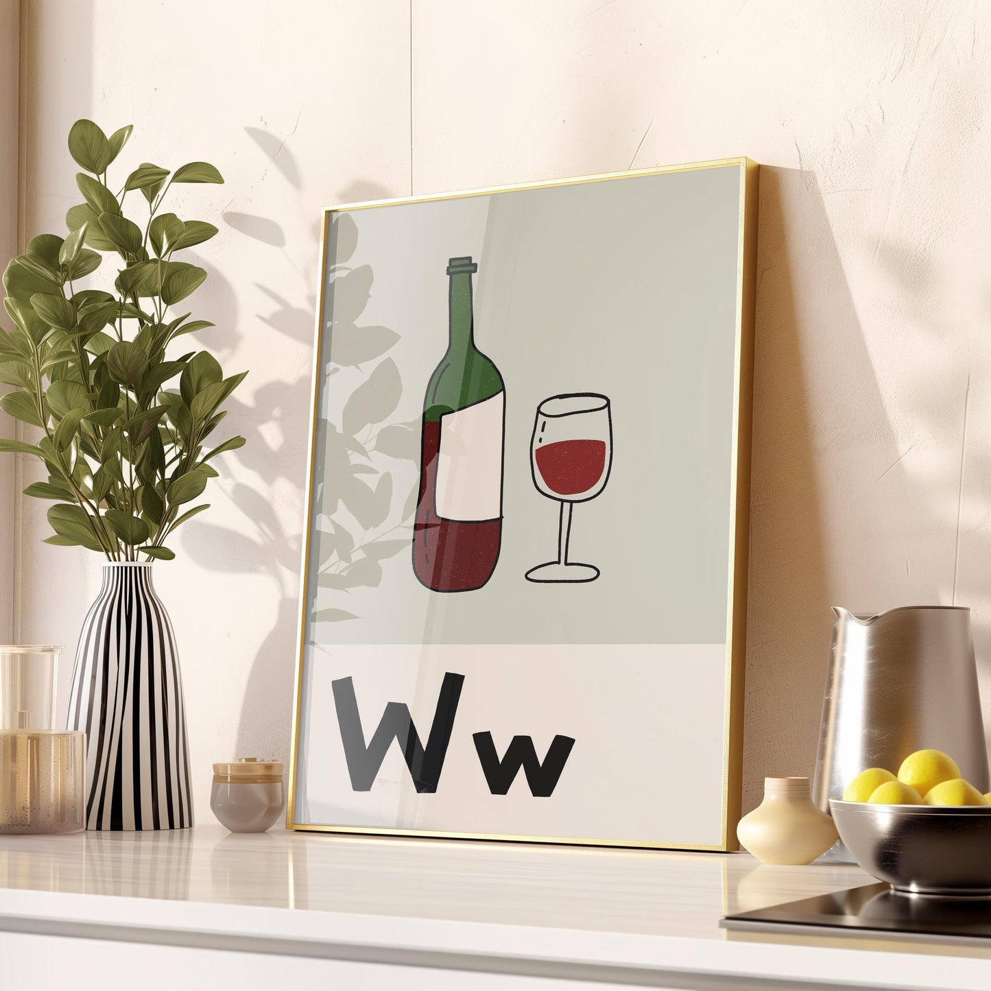 Bar Cart Print, Retro Wine Poster, Kitchen Wall Art for Wine Lovers MR91
