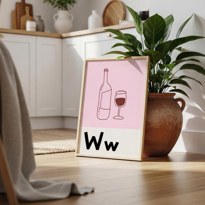 Bar Cart Print, Retro Wine Poster, Kitchen Wall Art for Wine Lovers MR91