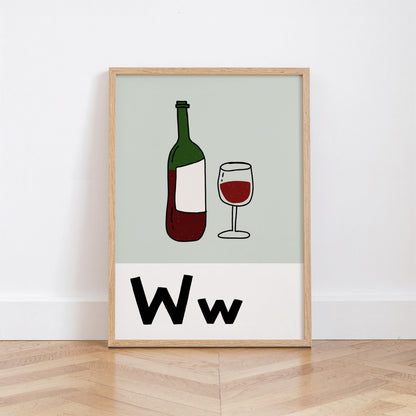 Bar Cart Print, Retro Wine Poster, Kitchen Wall Art for Wine Lovers MR91