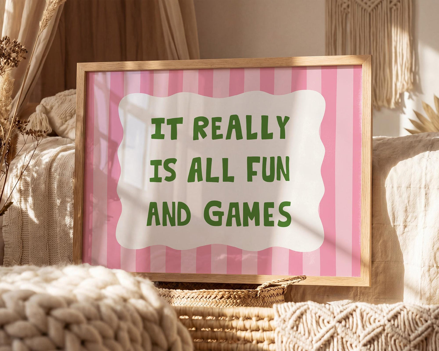 All Fun and Games Poster, Funky Playroom Art, Colorful Kids Print MR92