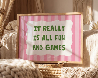 All Fun and Games Poster, Funky Playroom Art, Colorful Kids Print MR92