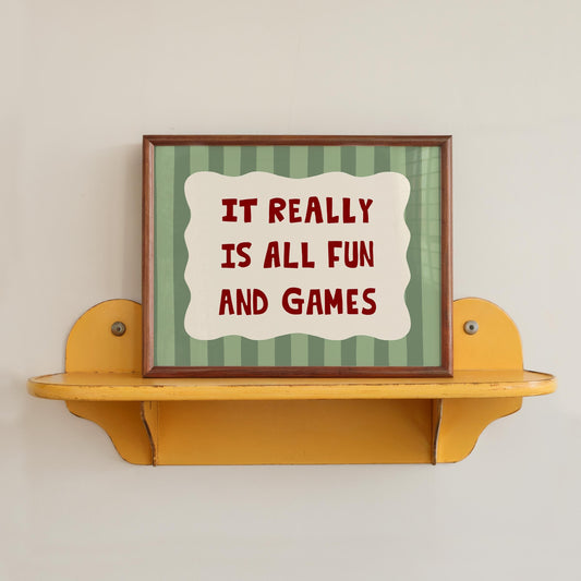 All Fun and Games Poster, Funky Playroom Art, Colorful Kids Print MR92