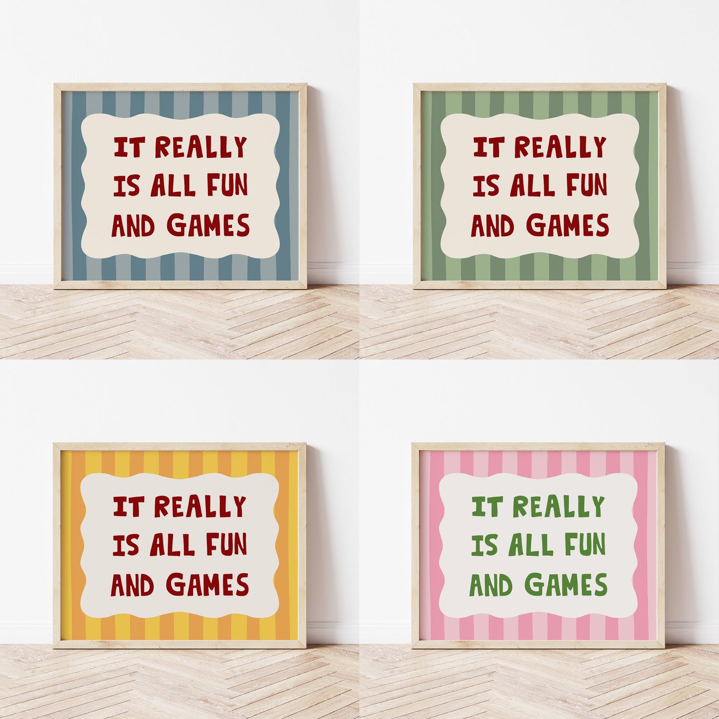 All Fun and Games Poster, Funky Playroom Art, Colorful Kids Print MR92