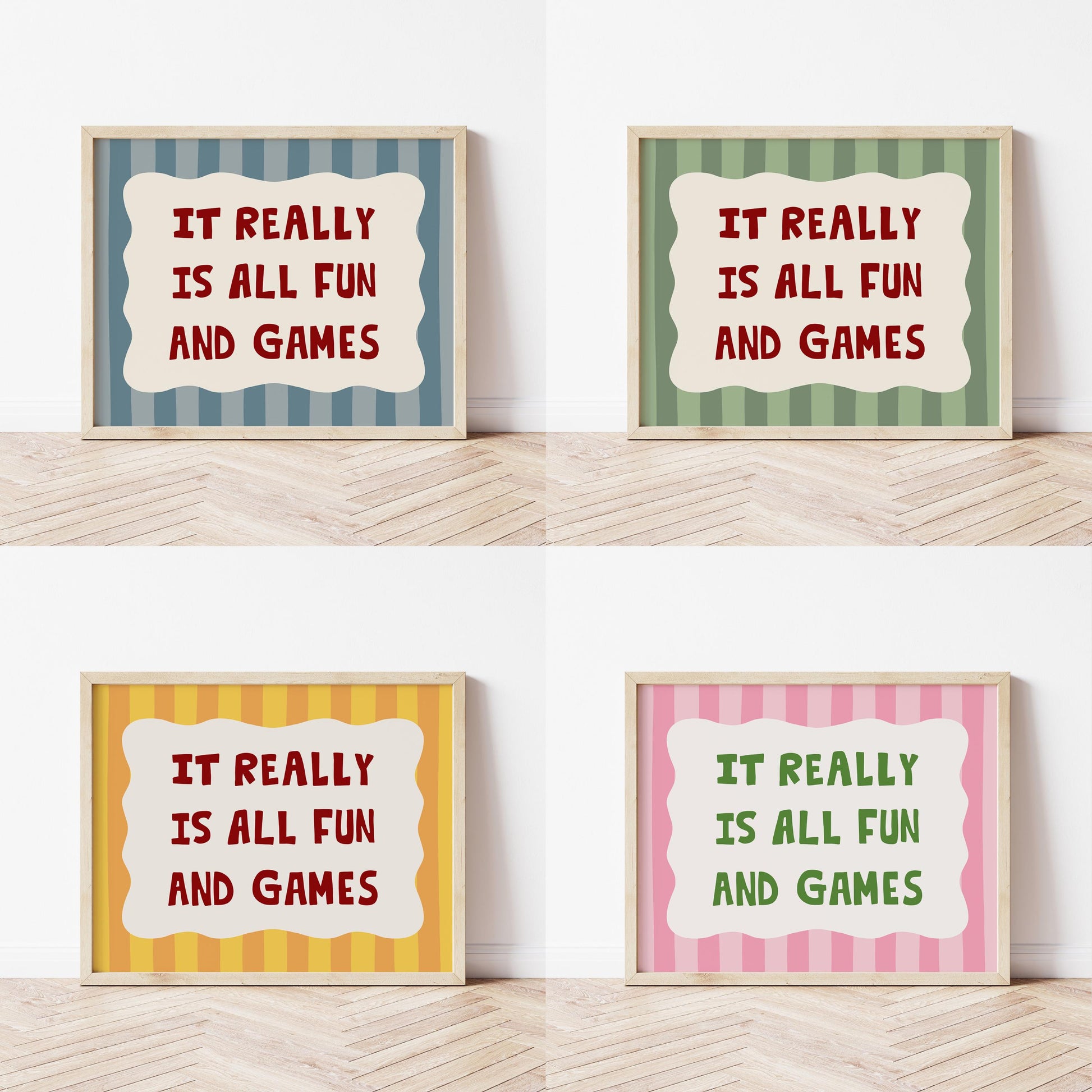 All Fun and Games Poster, Funky Playroom Art, Colorful Kids Print MR92