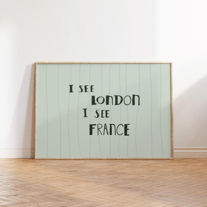 I See London I See France Print, Funny Bathroom Art, Striped Cheeky Decor MR97