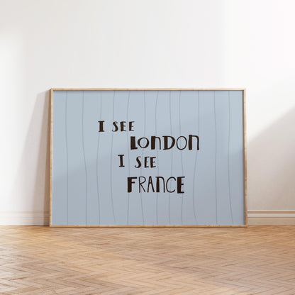 I See London I See France Print, Funny Bathroom Art, Striped Cheeky Decor MR97