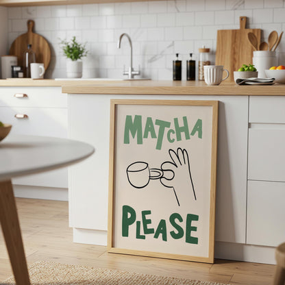 Matcha Please Hand-Drawn Poster, Playful Kitchen Art Print (Physical Paper Print) MR9