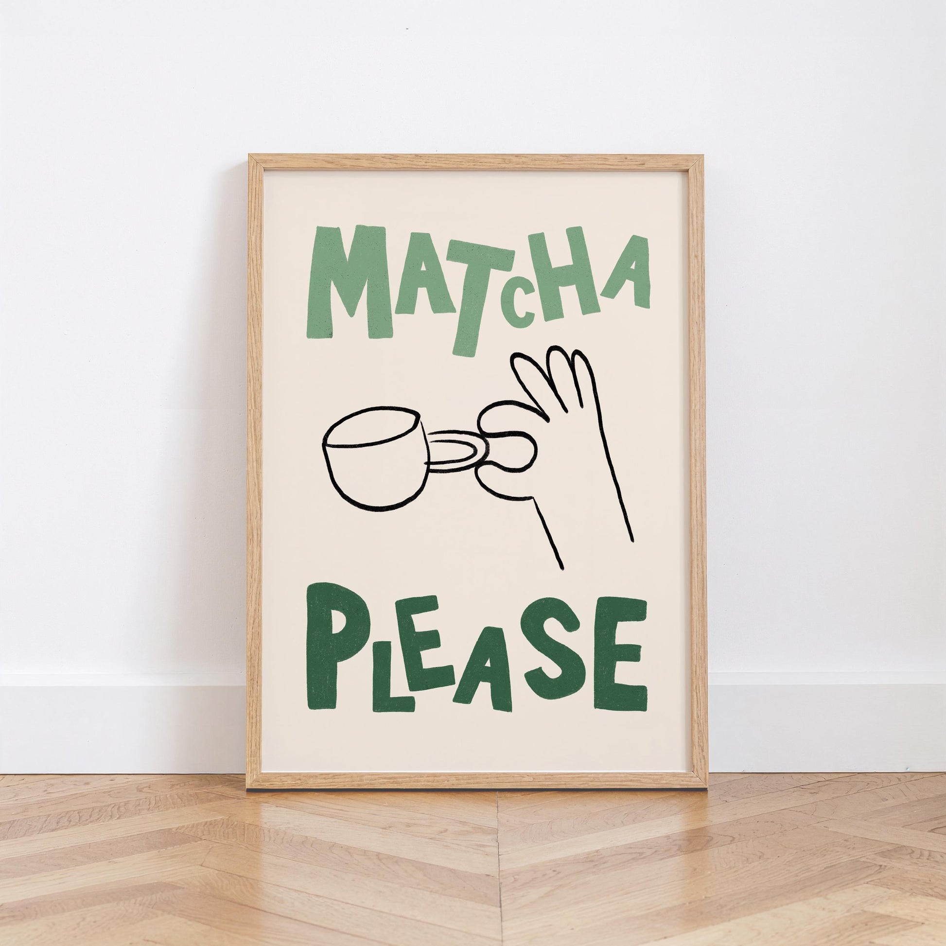 Matcha Please Hand-Drawn Poster, Playful Kitchen Art Print (Physical Paper Print) MR9