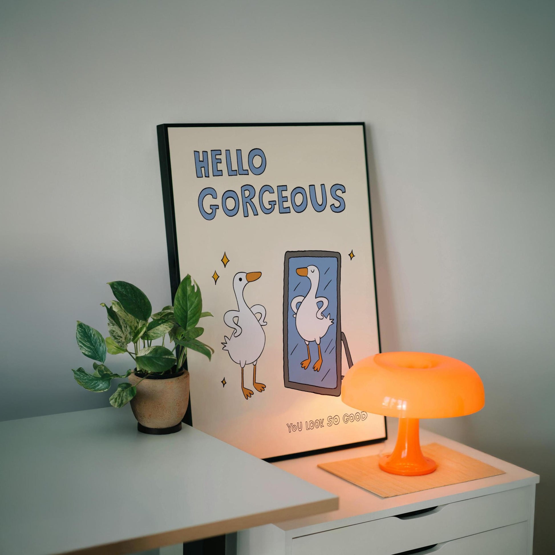 Funny Goose 'Hello Gorgeous' Print, Bathroom Dorm Decor (Unframed) MR25