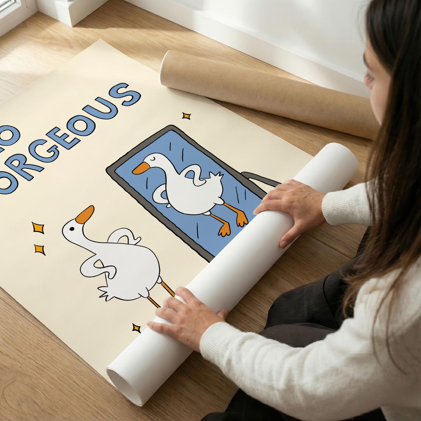 Funny Goose 'Hello Gorgeous' Print, Bathroom Dorm Decor (Unframed) MR25