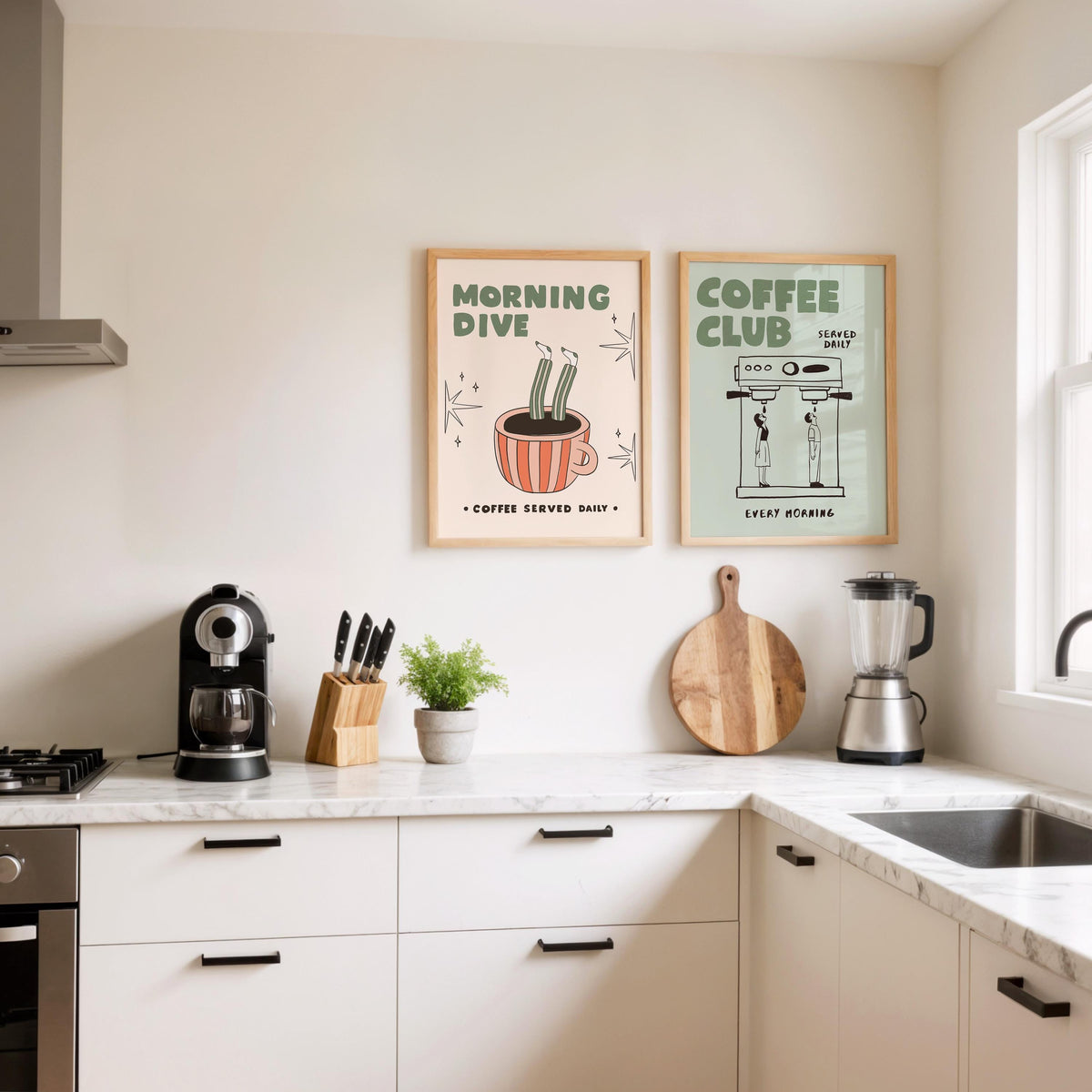 Coffee Bar Decor Set of 2 Posters, Espresso Print, Retro Kitchen Art, Coffee-Lover Gift